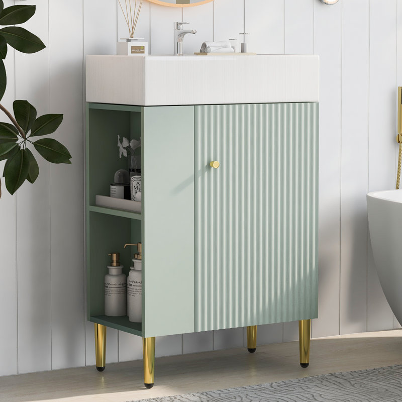 Meuble-lavabo simple en céramique Jarboe, Menthe