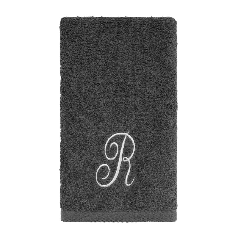 Winston Porter Granite/Silver Script Monogram Fingertip Towel Letter R