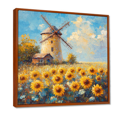 Druce tournesols au moulin à vent en été IV - tournesols, art mural sur toile