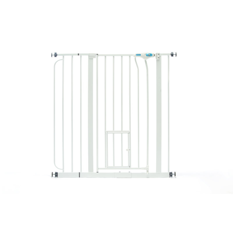 Extra Tall White Metal Pet Gate with Small Door