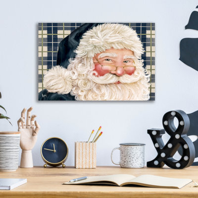 «Navy Plaid Santa» par Ashley Bradley, art mural en verre acrylique