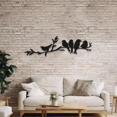 Art mural en métal Etgdecor Birds On Branch - Rustic Home, noir - 65 x 31 cm (25,59 po x 12,20 po)