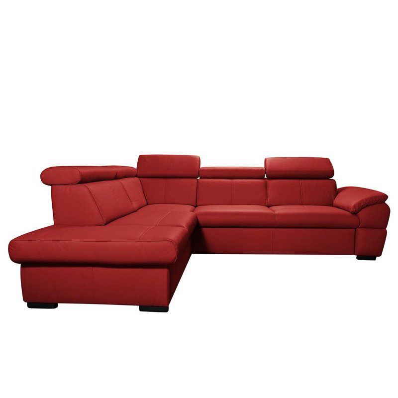 Edena Leather Corner Sofabed, Red, Left Hand Facing