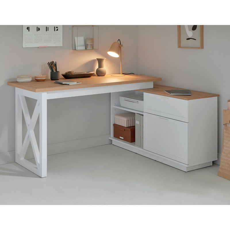 Epping Modular L-Shaped Computer Desk, Natural/White