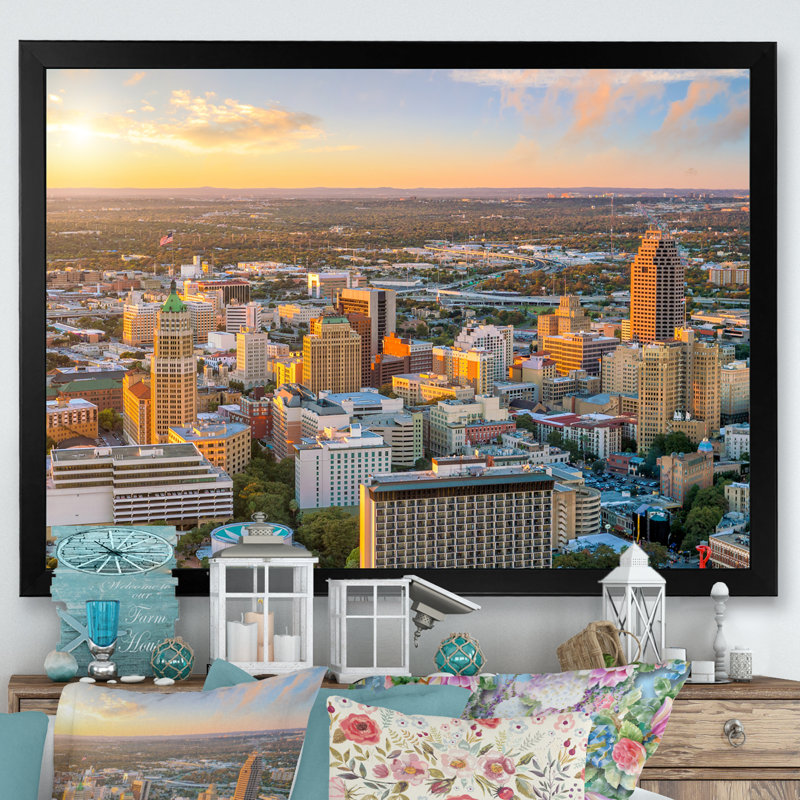 " San Antonio Downtown Texas I ", Black Picture Framed, 12" H x 20" W x 1" D