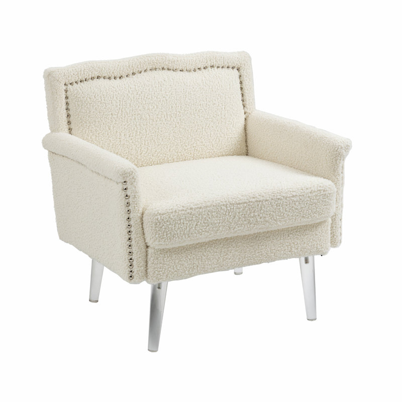 Upholstered Armchair, White Velvet