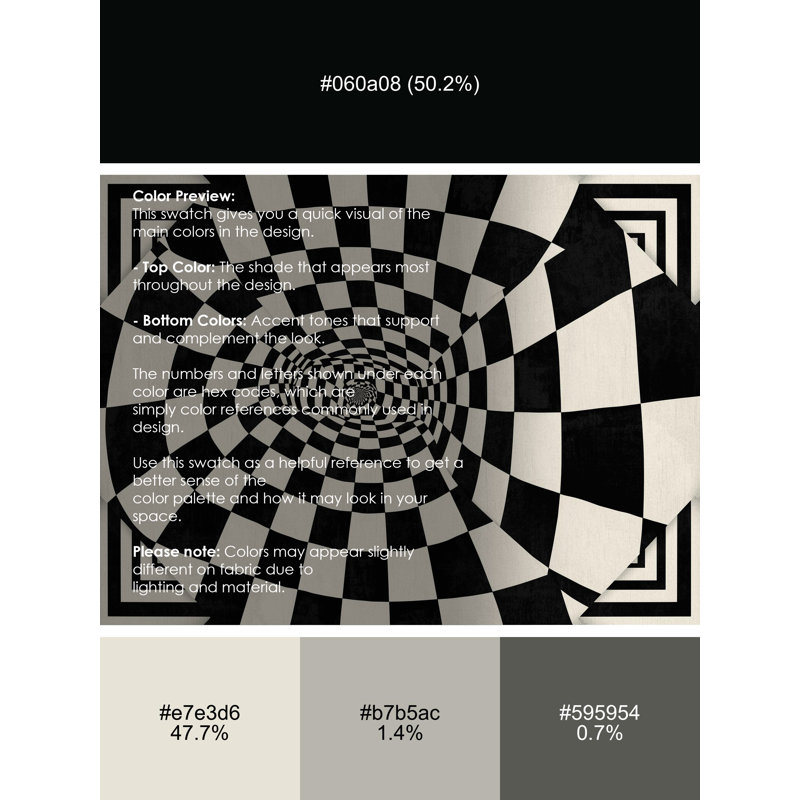 Machine Washable Pahola Art Deco Checkered Rug in Blue – Black Binding, 5' Square