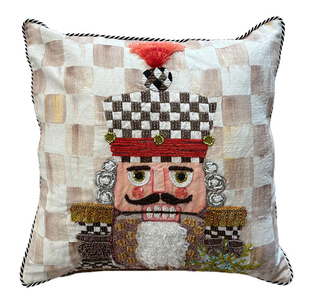 Mocha Check Nutcracker Throw Pillow
