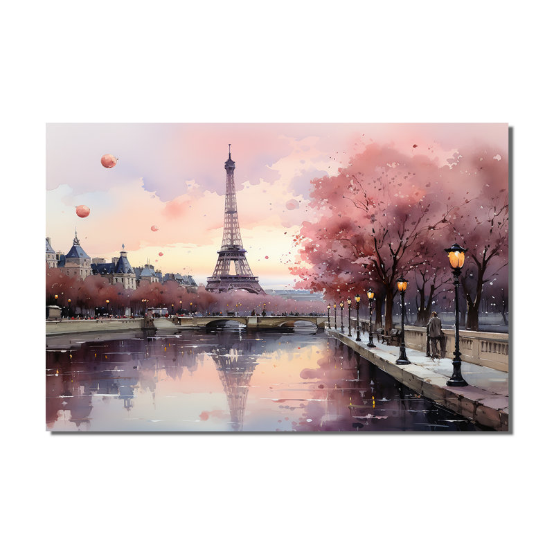 «Pink Twilight Rendezvous In Paris II - Amusement Parks», art mural encadré