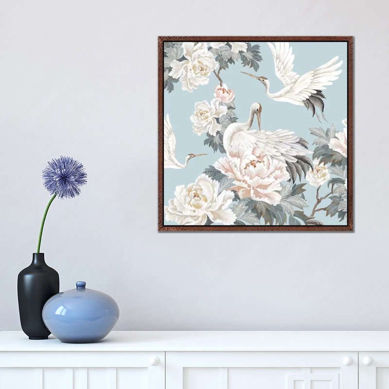 Chinese Silk II by Eva Watts - Painting on Canvas, Classic Brown Wood Framed, 45.72cm H x 45.72cm W x 3.81cm D