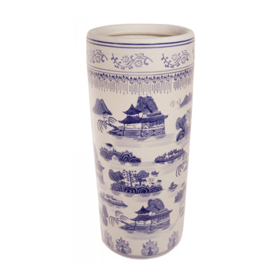 Blue and White Chinese Porcelain Umbrella Stand