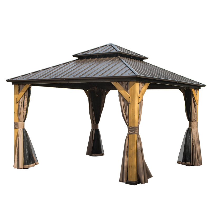 Solid Wood Post Patio Gazebo with Metal Frame, 12 ft x 12 ft