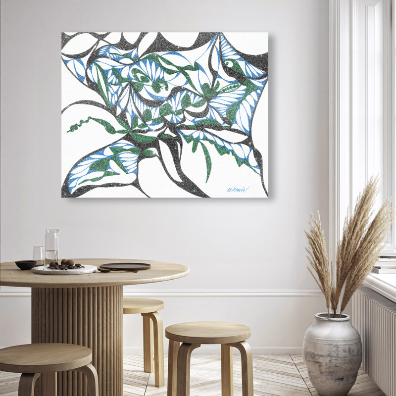 Manuel Roman - Swirling Ferns Canvas Abstract Print by Oliver Gal, Black Frame, 20 x 16, 30"H x 36"W, Gallery Wrapped