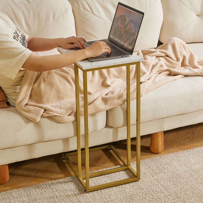 C Shaped Side Table, White, Gold