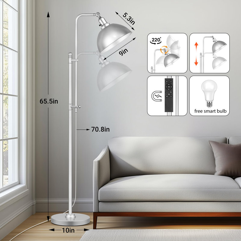 Lampe sur pied industrielle, Argent argent