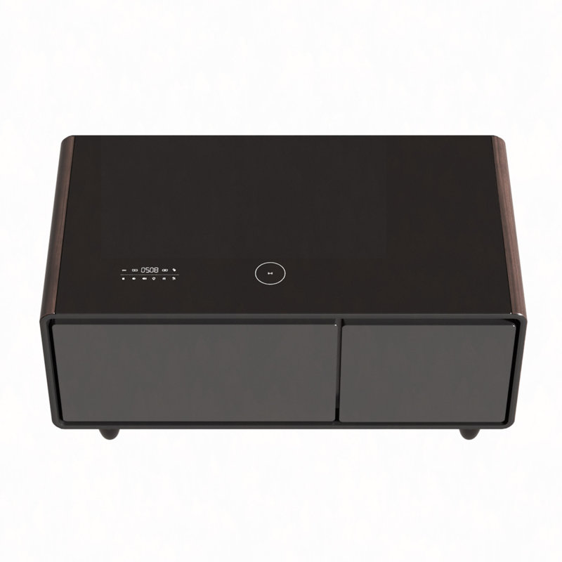 Modern Smart Coffee Table with Built-in Fridge, Bluetooth Speaker, Wireless Charging, Touch Control Panel, USB Interface, Outlet Protection, Atmosphere light