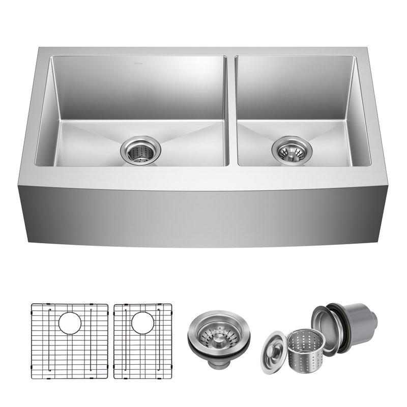 Évier de cuisine en acier inoxydable KRAUS Standart Pro, L 36 po x l 21 po x H 10 po, Double cuve