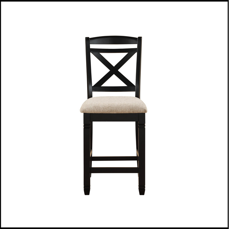 Ensemble de 2 chaises de salle à manger à hauteur de comptoir de style transitionnel en bois au fini noir avec sièges en tissu beige pour une salle à manger élégante