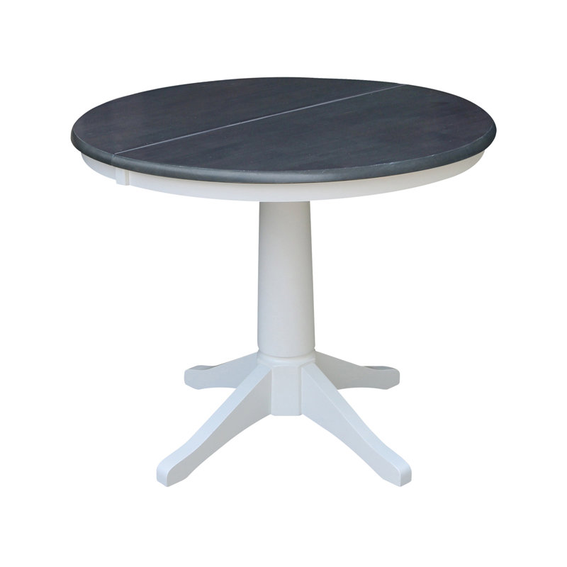 Deriya Extendable Solid Wood Top Pedestal Dining Set, 3, White/Heather Gray