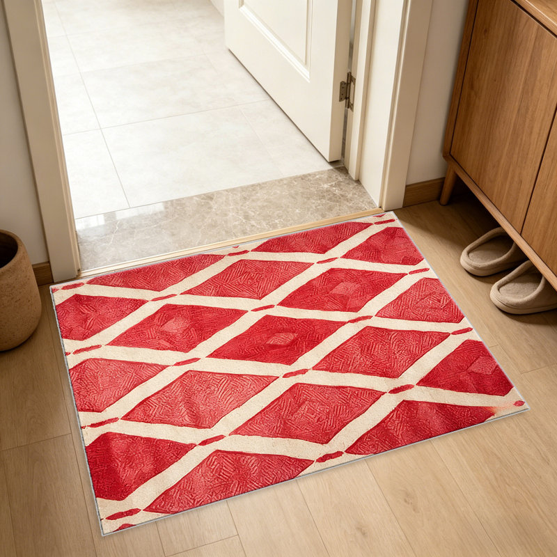 Red Diamond Pattern carpet-easy to clean, machine-washable, soft and comfortable; suitable for door mats, kitchens, living rooms, bedrooms, corridors, and laundry areas. Easy to clean, durable carpet for home decoration.
