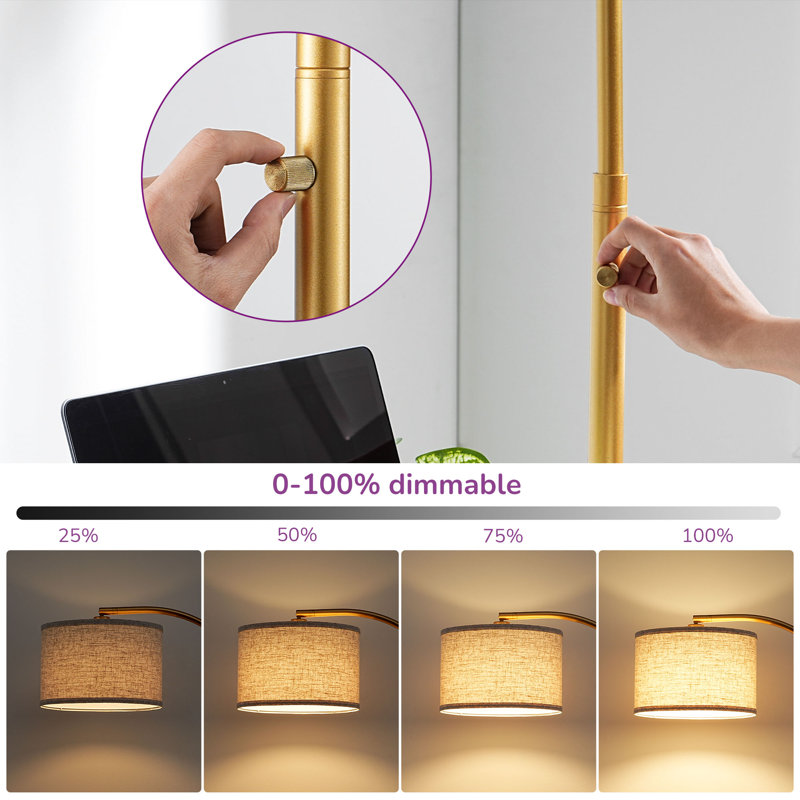 63.4'' Arched/arc Dimmable Floor Lamp With Bulbs Included, Gold