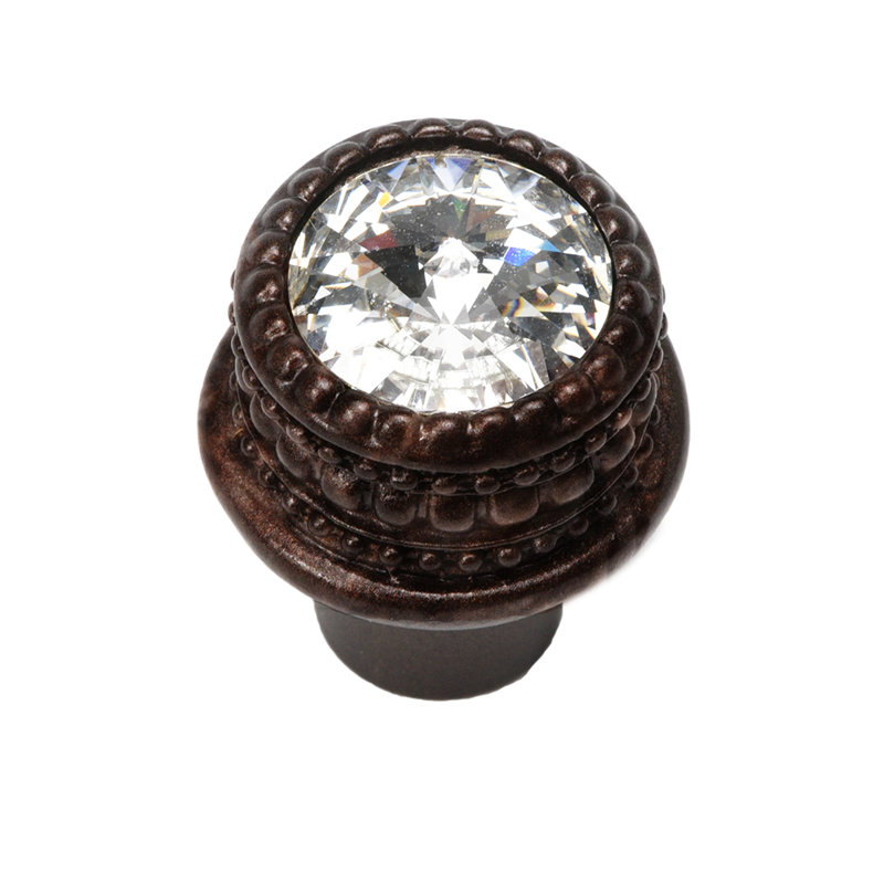 Caché medium round knob with an 16mm rivoli Swarovski Clear Crystalin Antique Brass, Oil Rubbed Bronze