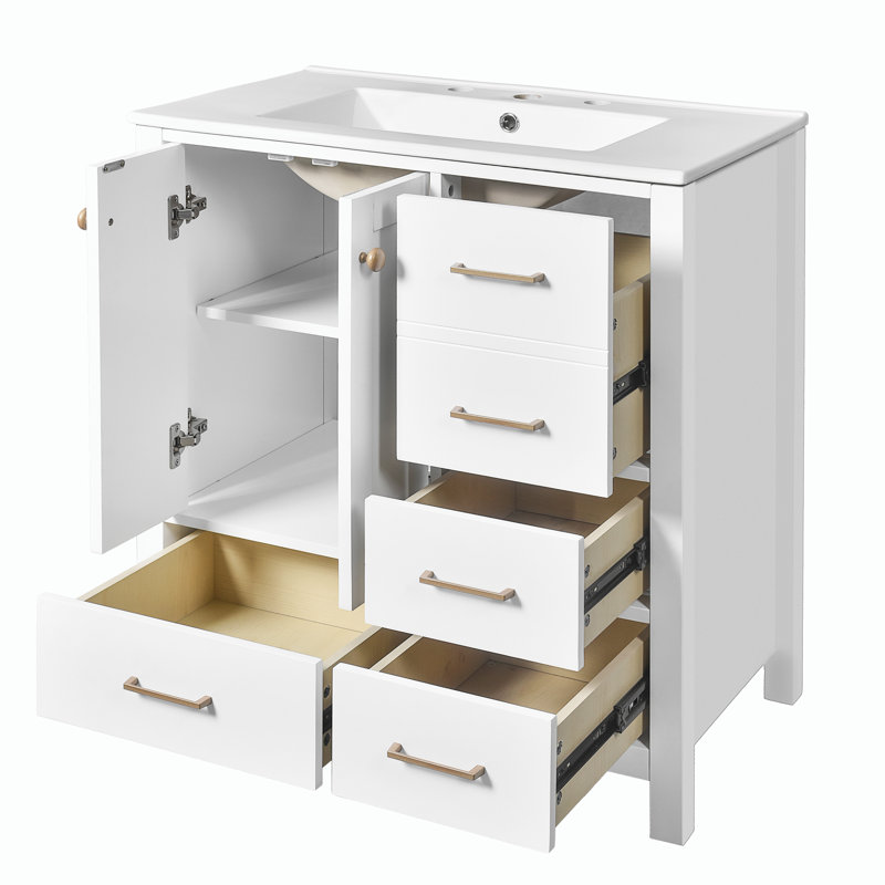 Ensemble de meuble-lavabo de 30 po avec lavabo en céramique pour la salle de bain, Blanc