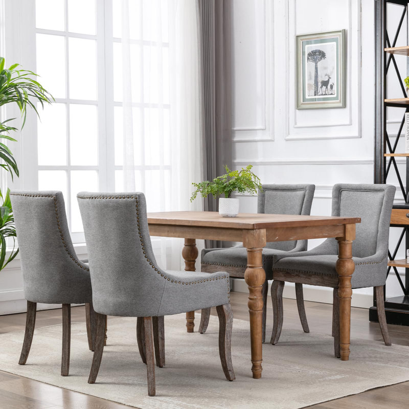 52cm H Tufted Linen Upholstered Side Chair, Grey