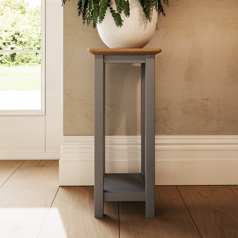 Daris Side Lamp Table Plant Stand. Solid Oak Top. Fully Assembled, Grey