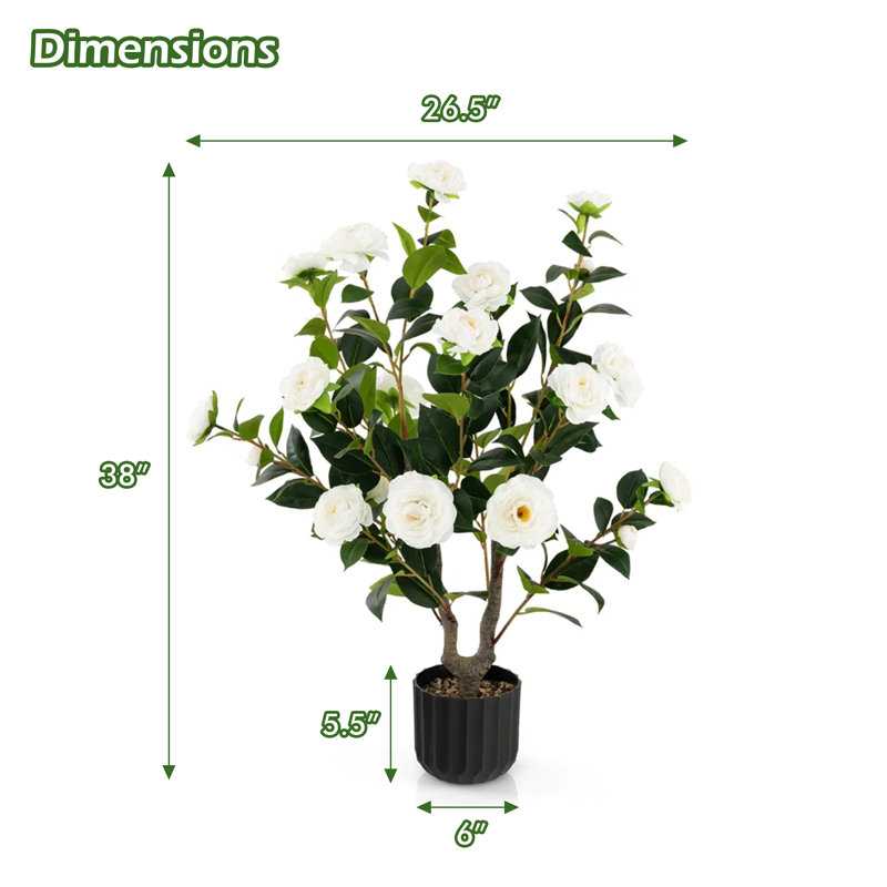 38 po Faux arbre de camélia en pot plante d'intérieur / extérieur, 2, Blanc