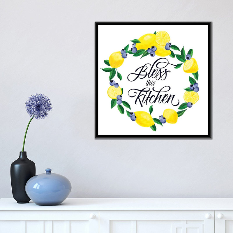 «Lemon Blueberry Kitchen Sign I», impression sur toile, H 18 po x l 18 po x P 1,5 po, Toile avec cadre noir, Pas de tapis