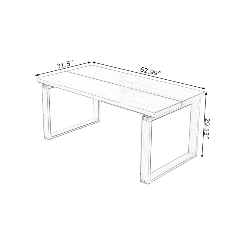 Bureau rectangulaire en bois massif noyer, H 29,53 po x l 62,99 po x P 23,62 po