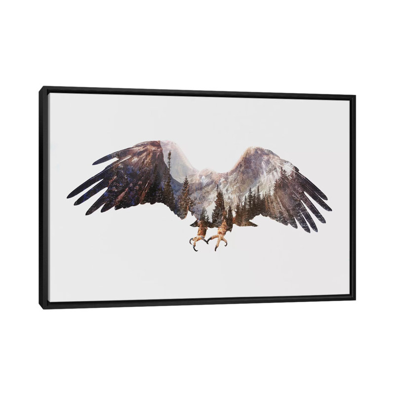 « arctique eagle », impression sur toile tendue, H 18 po x l 26 po x P 1,5 po, Toile avec cadre noir, Pas de tapis