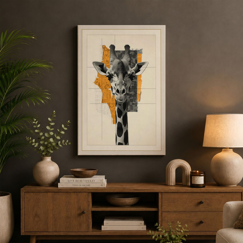 Giraffe Geometry Modern - Wrapped Canvas, 24x16 - 61.0 x 40.6 cm, Terracotta Border