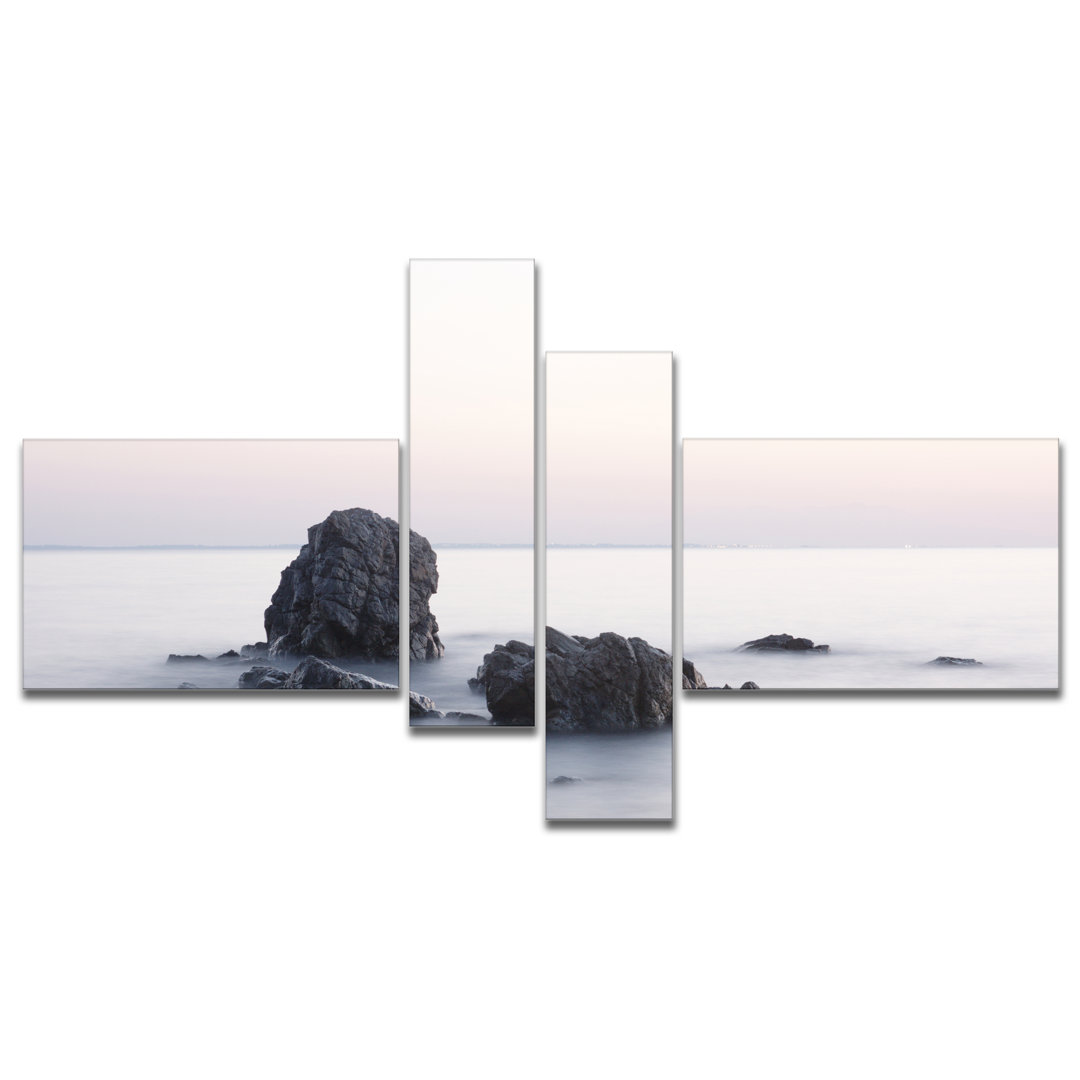 " Rocks In The Sea Black And White " 4 - Pieces East Urban Home