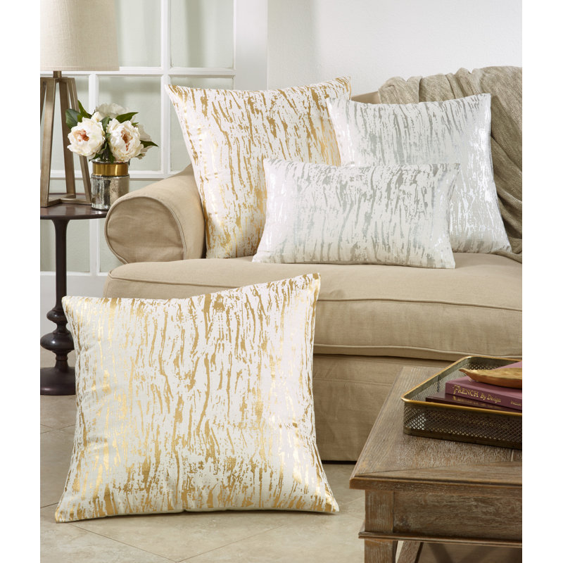 Loretta Abstract Square Cotton Pillow Cover, Gold, 20" x 20", Poly Insert