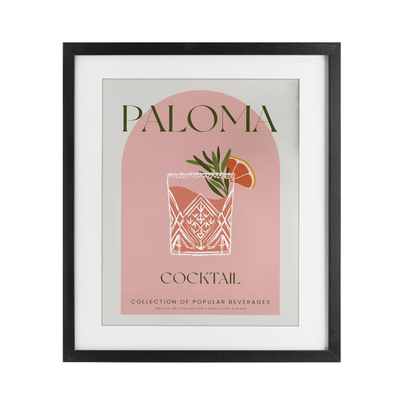 Élégante reproduction rétro sous verre encadrée de Paloma, design par Lil 'Rue, H 16 po x l 13 po, Cadre noir minuit
