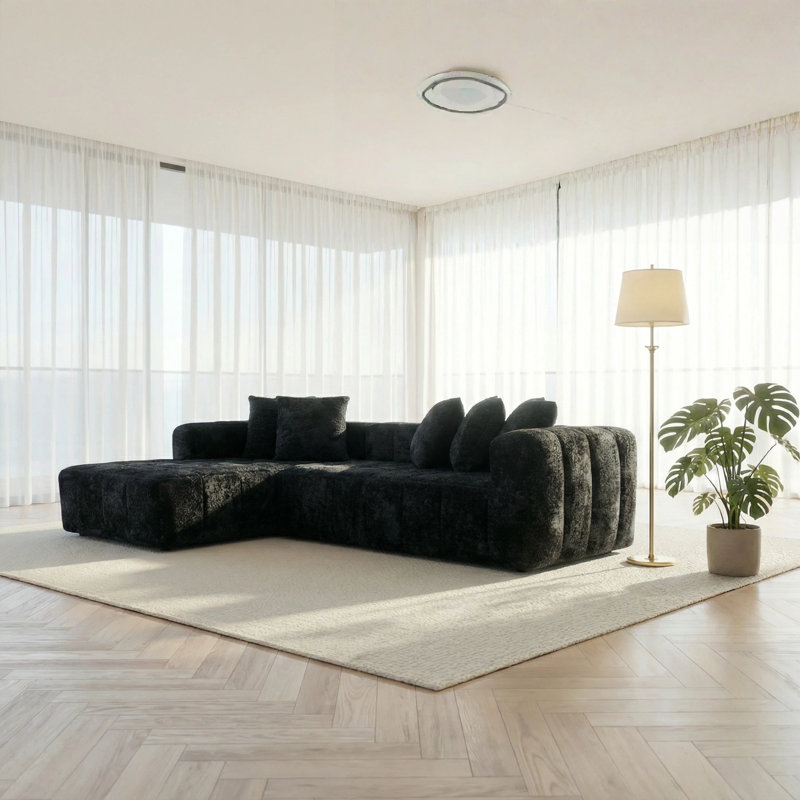 Canapé modulaire en L 107,9 po avec canapé Boneless Couches., Orienté à gauche (vu de face), Bouclé noir