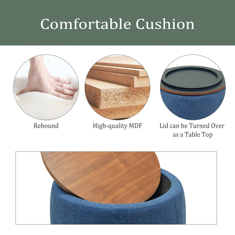 Repose-pieds rond avec rangement, fonction 2 en 1, table de bout avec repose-pieds, Marine