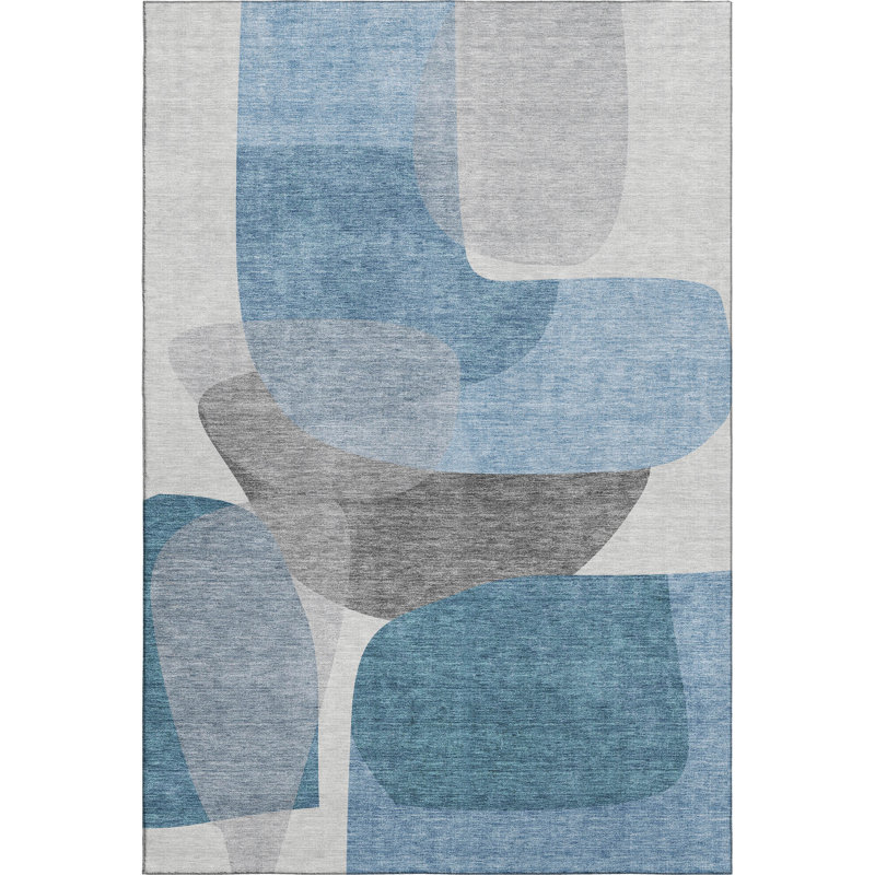 Premium Machine Washable Mayfield AMF2121 Blocks Rug, Denim, 8' x 10'