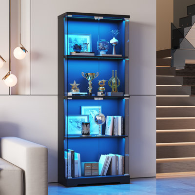 4-Tier Glass Display Cabinet With RGB Sensor Light And Lock