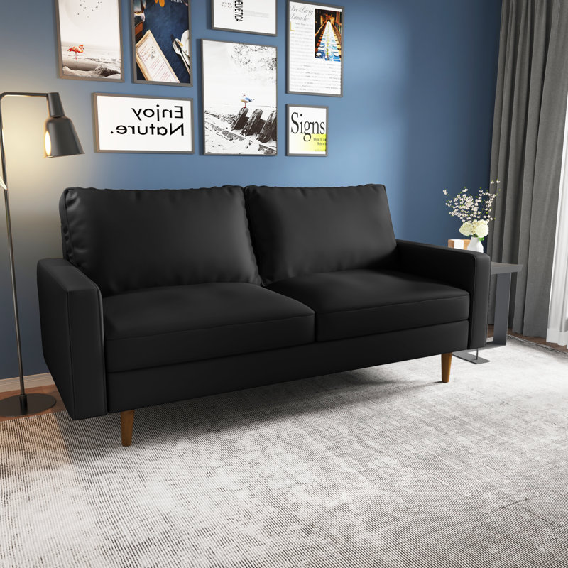 Canapé Elden, Similicuir noir, H 33 po x l 70 po x P 32 po
