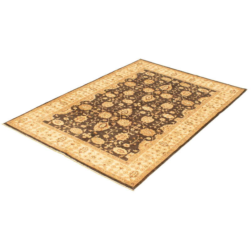 Tapis zone en laine beige/brune 6 pi x 8 pi 9 po main-of-kind-noué la 2010 ushak Creevery