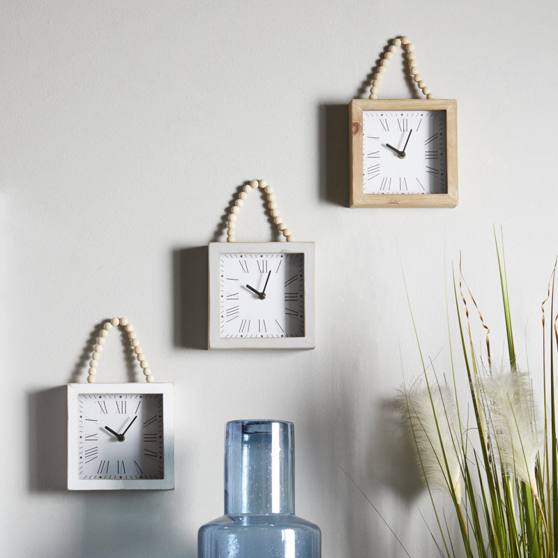 Ahmaud Wood Decorative White Wall Clock with Rope Strap Set