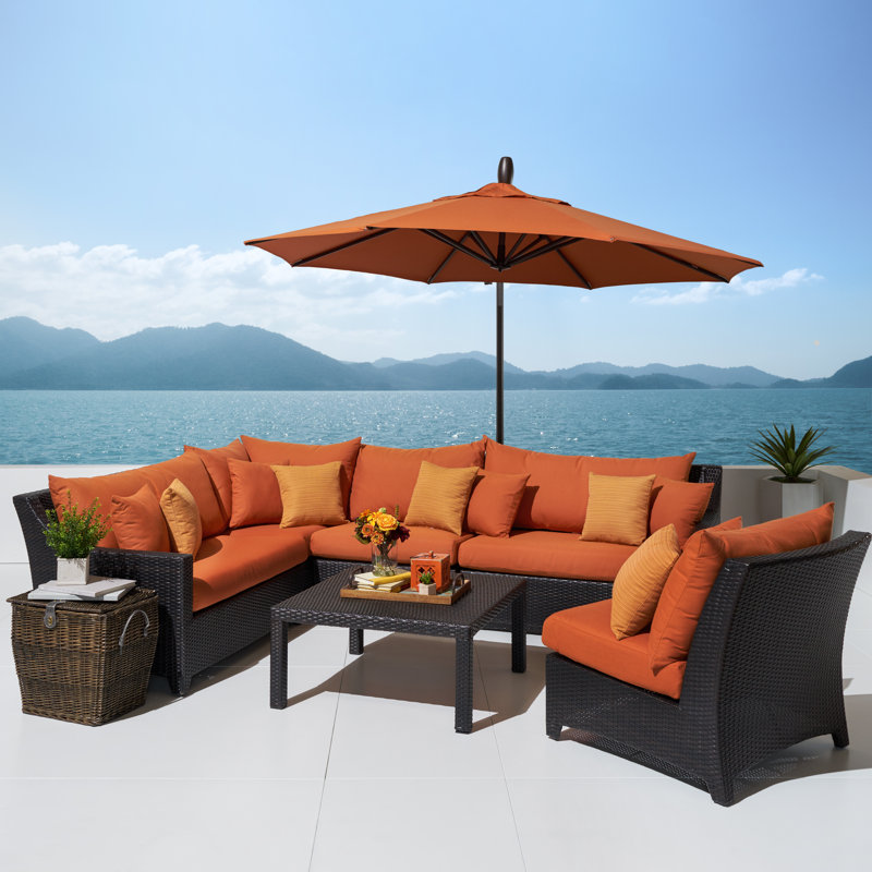 Deco 6 Piece Deep Seating Group with Cushions, Spectrum Cayenne Sunbrella® Plainweave