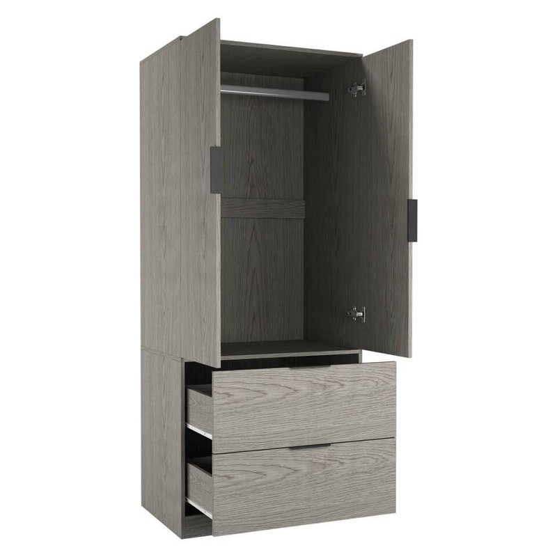 Sibby 2 Door Solid Wood Wardrobe, Cedar Grey