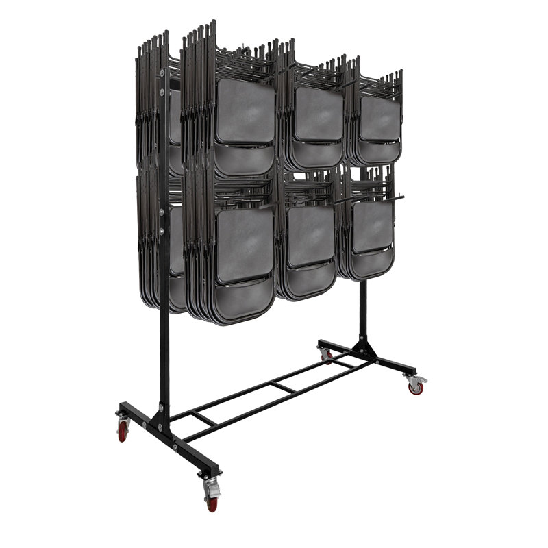 Black Steel Two-Tier Folding Chair Storage Cart
