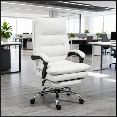 Fauteuil de bureau en microfibre avec repose-pieds inclinable et extensible chauffant, parfait pour soulager le stress et le confort