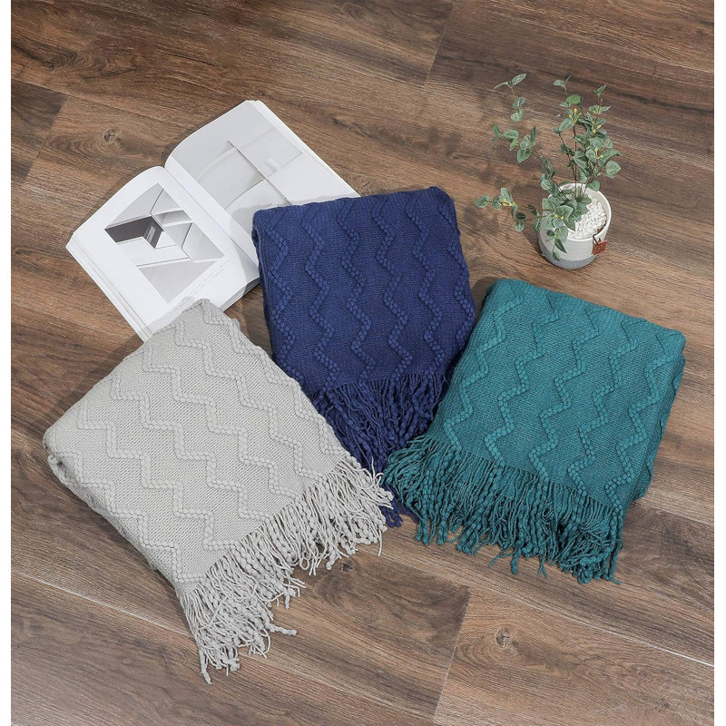 Chevron Knitted Throw Blanket (50" x 60"), Teal