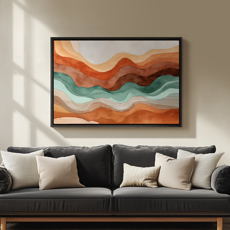 Art mural encadré - Couches abstraites terre cuite et sauge - 16 po x 24 po, 24 po x 36 po, 24" H x 36" W, Black